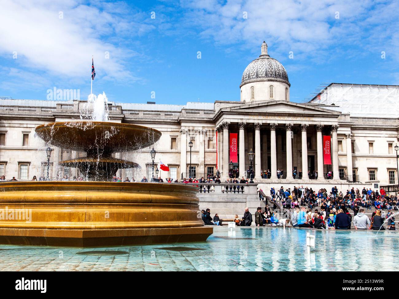 The fountains and National Gallery, Trafalgar Square, London, England, U.K Stock Photo