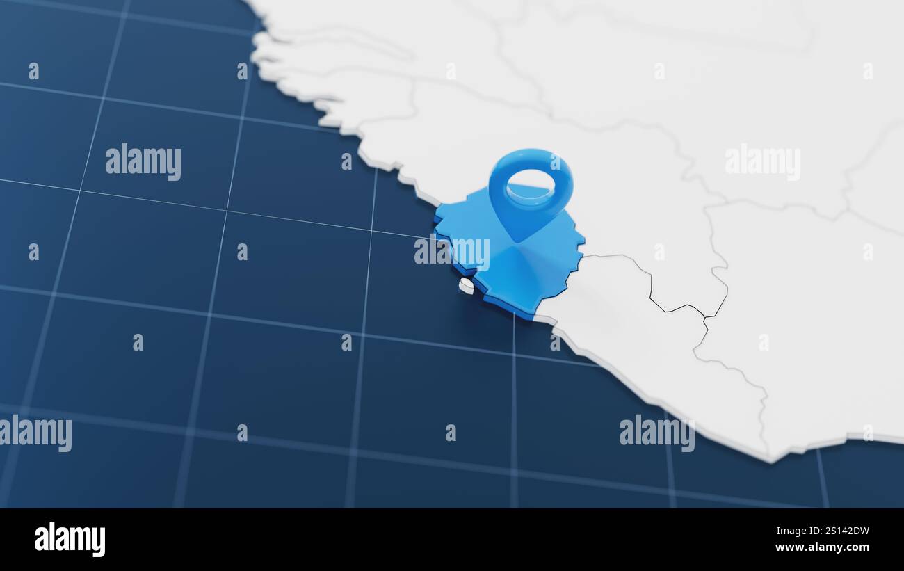 Blue Sierra Leone 3d map with pointer pin surrounded with other ...