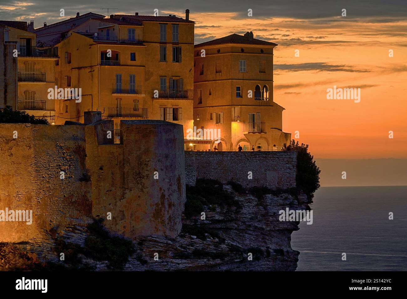 City of Bonifacio at sunset, France, Corsica, Bonifacio Stock Photo