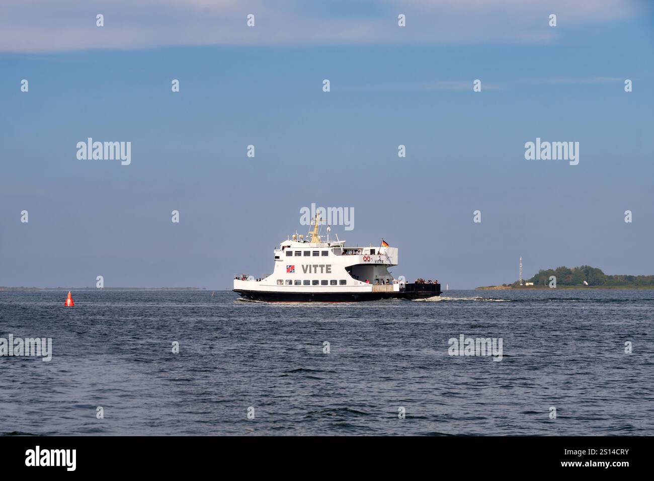 Passenger ferryboat sailing between Vitte on Hiddensee and Schaprode on Rügen island, Mecklenburg-Vorpommern, Germany Stock Photo