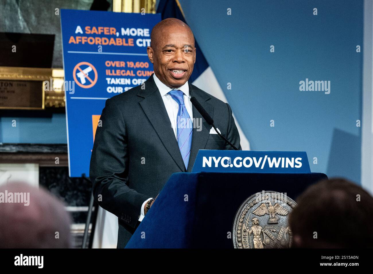 New York City Mayor Eric Adams (D) speaks at a press conference at City ...