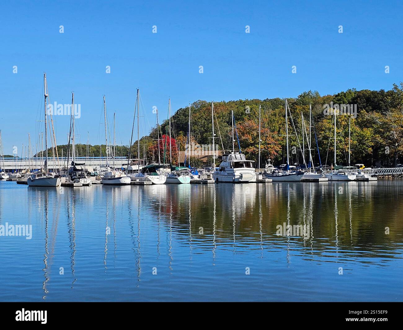 Sailboats on the docks in autumn at Joe Wheeler State Park Marina, Rogersville, Alabama - Smartphone Captured Stock Image