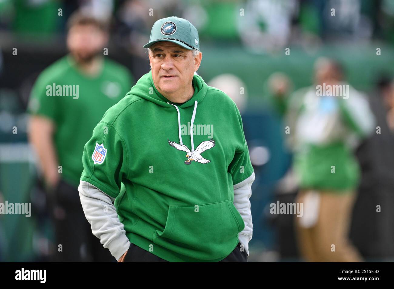 Philadelphia Eagles defensive coordinator Vic Fangio looks on during ...