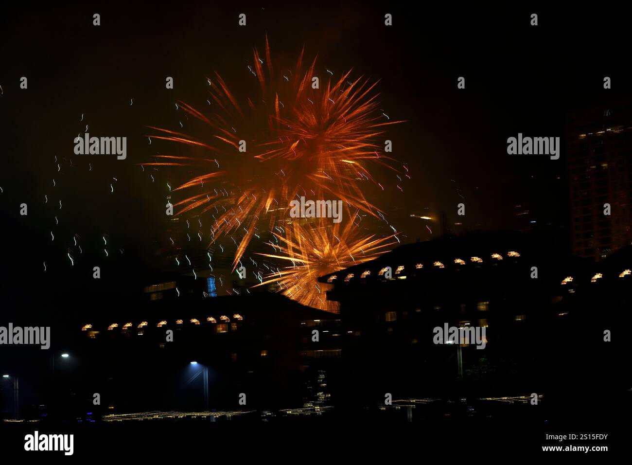 (250101) COLOMBO, Jan. 1, 2025 (Xinhua) Fireworks explode in