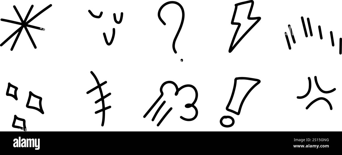 Comic Doodle Illustration Set | Minimalist Vector for Fun and Dynamic Designs Stock Vector