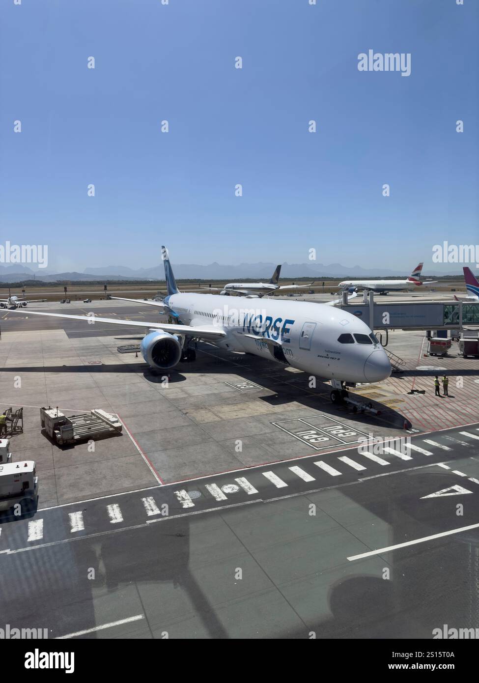 Cape Town South Africa. 26.12.2024. Passenger jet on the apron at Cape Town airport. - Smartphone Captured Stock Image