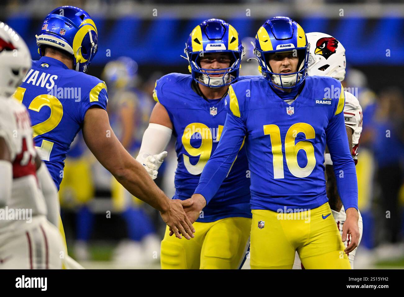 Los Angeles Rams kicker Joshua Karty (16) celebrates kicking a field ...