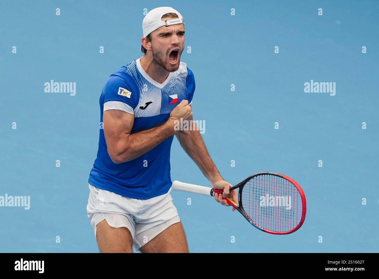 Czech Republic's Tomas Machac celebrates after defeating Poland's