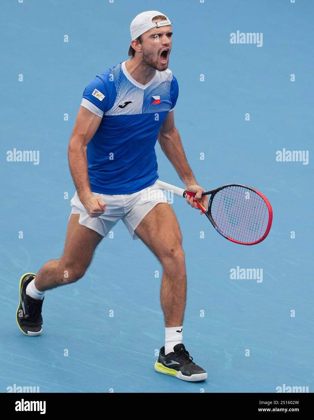 Czech Republic's Tomas Machac celebrates after defeating Poland's