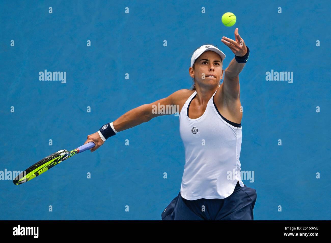 Julia Grabher of Austria serves to Naomi Osaka of Japan in their women