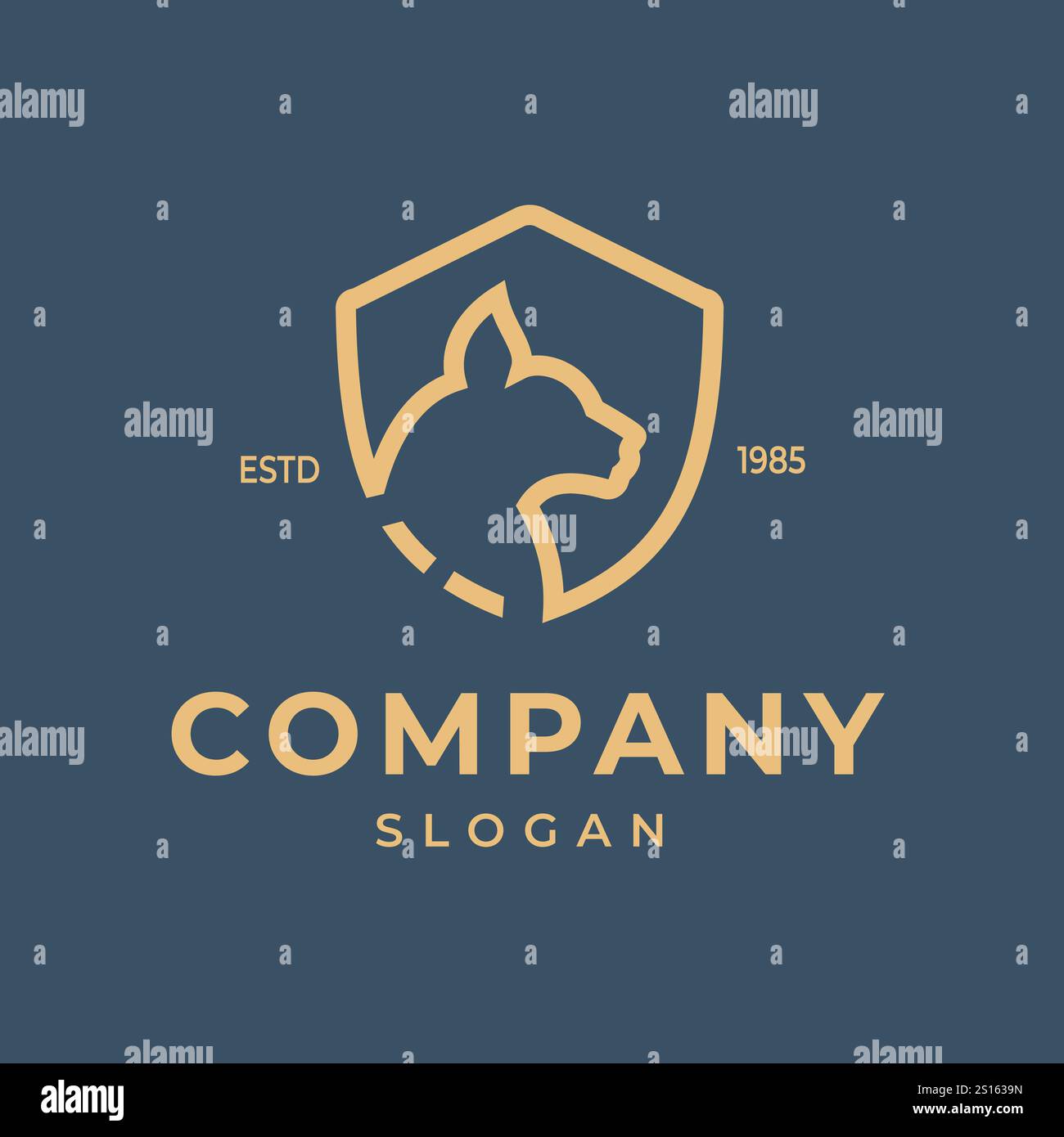 Simple Line Design Cat Shield Vector Illustration can be used for Technology Security Logo. Stock Vector