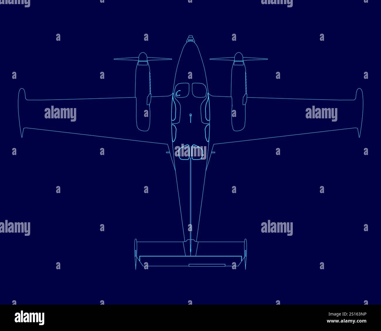 Blue airplane with a blue outline. The airplane is a small propeller ...