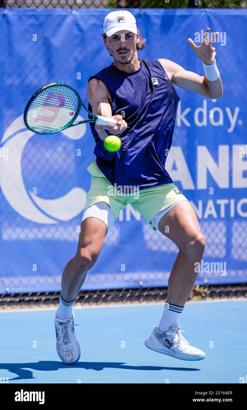 Canberra, Australia; 1st Jan 2025: Patrick Kypson of the USA is pictured during the Round of 16 of the 2025 Canberra International ATP Challenger 125 tournament in Canberra, Australia on 1 January 2025. (Photo Credit: Nick Strange/Fotonic/Alamy Live News) Stock Photo