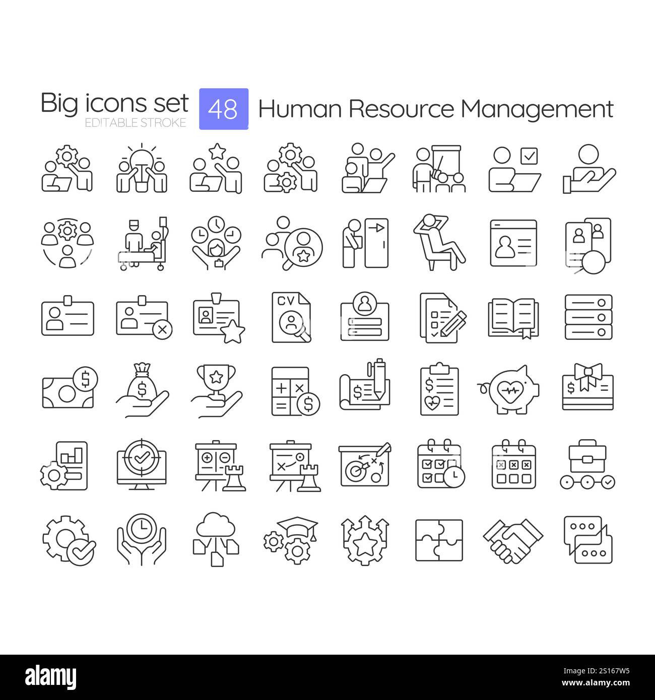 Human resource management linear icons set Stock Vector