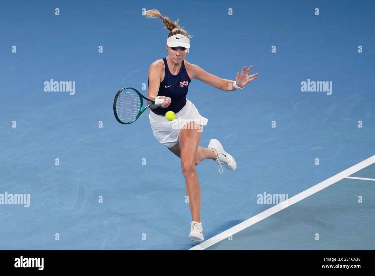 Britain's Katie Boulter plays a forehand return to Australia's Olivia