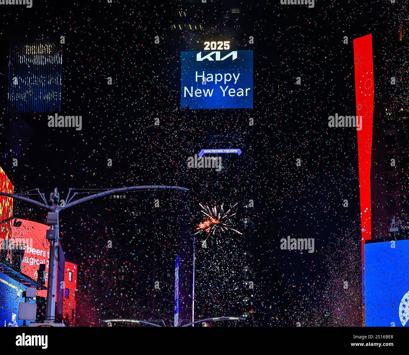 Confetti is raining down on Times Square celebrating the arrival of