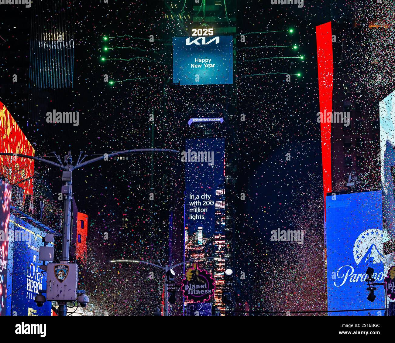 Confetti is raining down on Times Square celebrating the arrival of