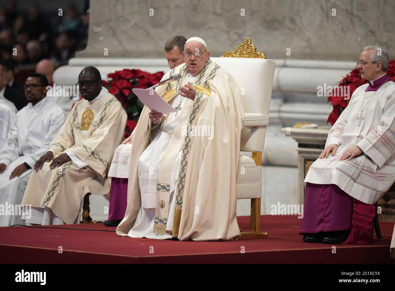 Pope Francis delivers his homily during a mass in St. Peter's Basilica
