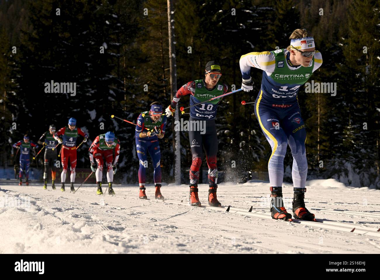 Toblach, Italy. 01st Jan, 2025. Edvin Anger of Sweden (R) during men's ...