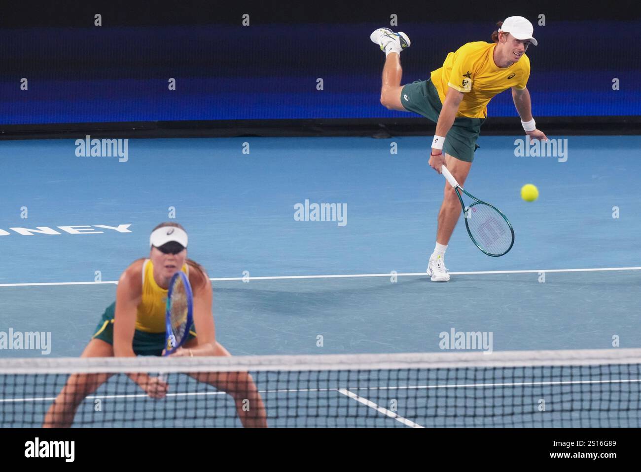 Australia's Alex de Minaur and Olivia Gadecki react during their mixed