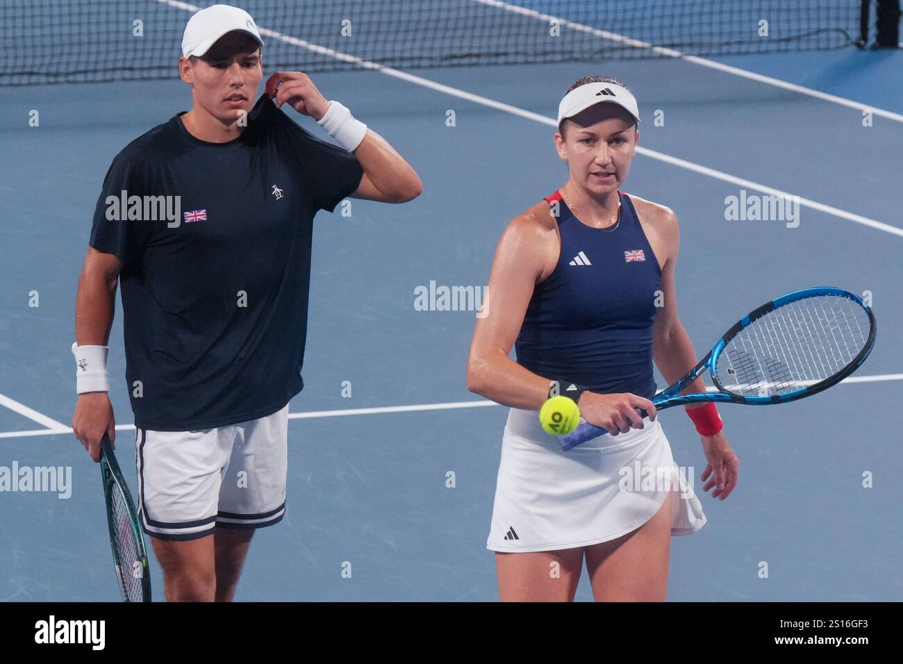 Britain's Charles Broom and Olivia Nicholls react during their mixed