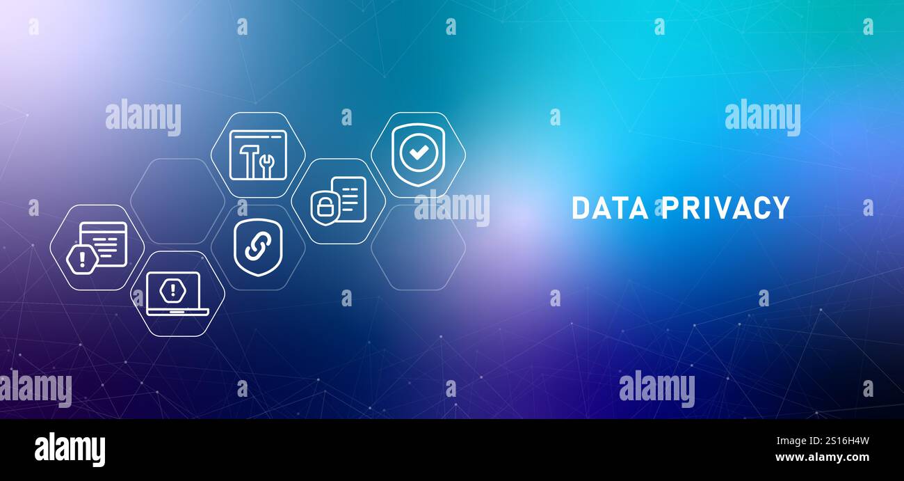 Data Privacy gradient header internet security data server access control private document information personal data confidential protection Stock Vector