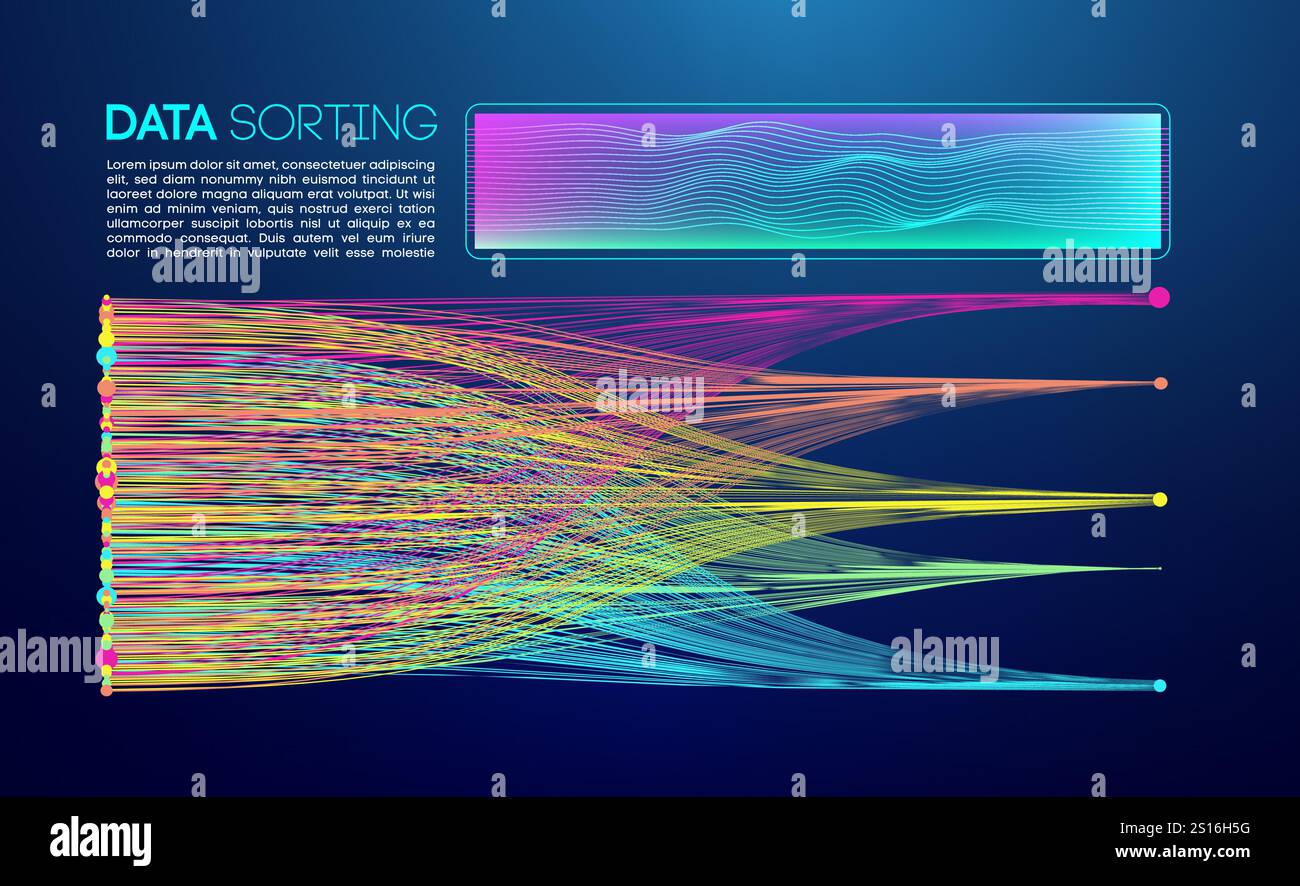 Big data driven abstract visualization with flowing colorful lines and gradient waves. Stock Vector