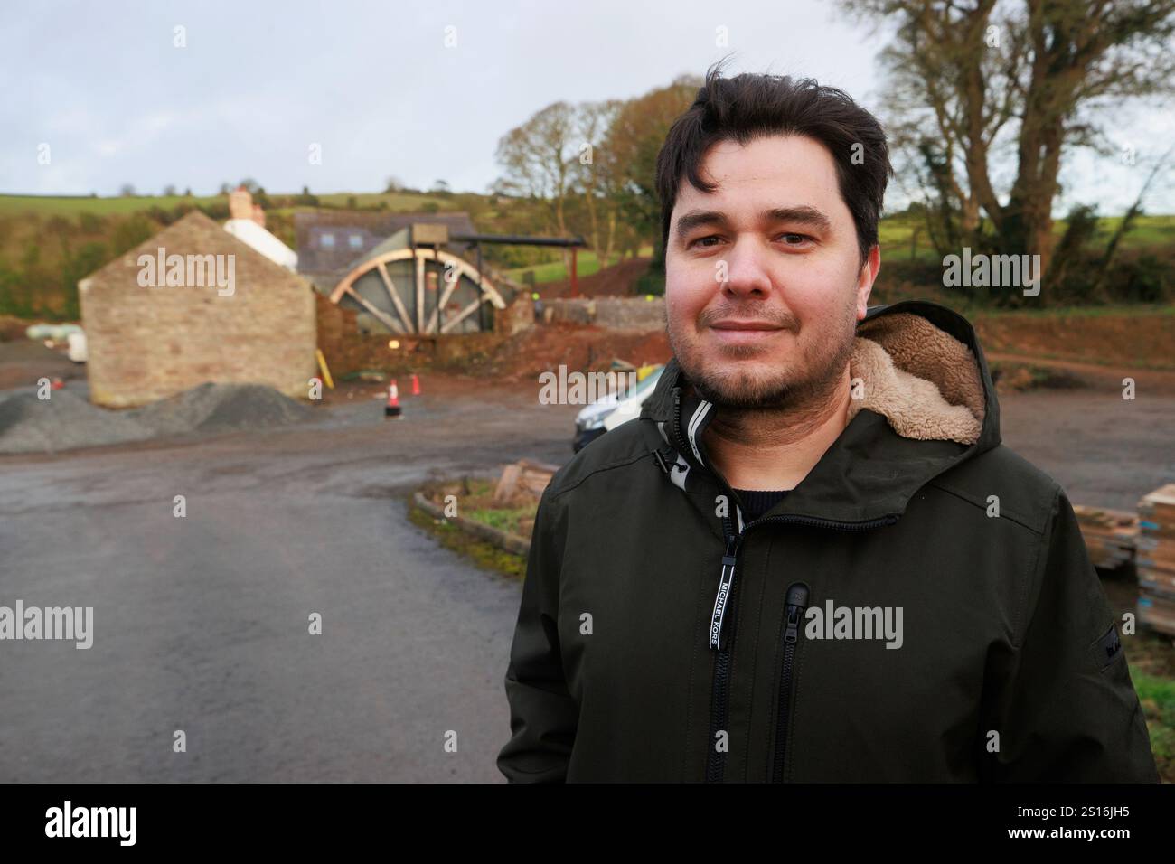 Chef Carlos Capparelli during the major renovation and restoration of the 250-year-old Dundonald Old Mill. The near completed project which is backed by chef Yotam Ottolenghi, will transform the derelict 18th century mill into a destination restaurant. Picture date: Monday December 16, 2024. Stock Photo