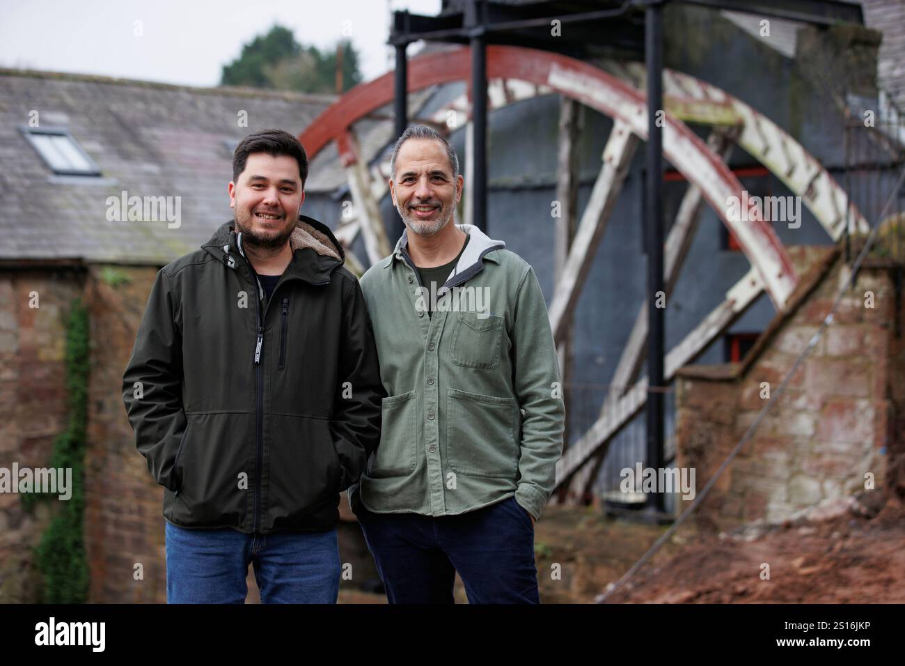 Chef Carlos Capparelli (left) and Yotam Ottolenghi during the major renovation and restoration of the 250-year-old Dundonald Old Mill. The near completed project which is backed by Yotam, will transform the derelict 18th century mill into a destination restaurant. Picture date: Friday December 27, 2024. Stock Photo