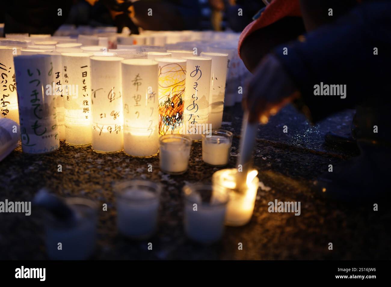 Candles are lit in Wajima, Ishikawa Prefecture, on Jan. 1, 2025