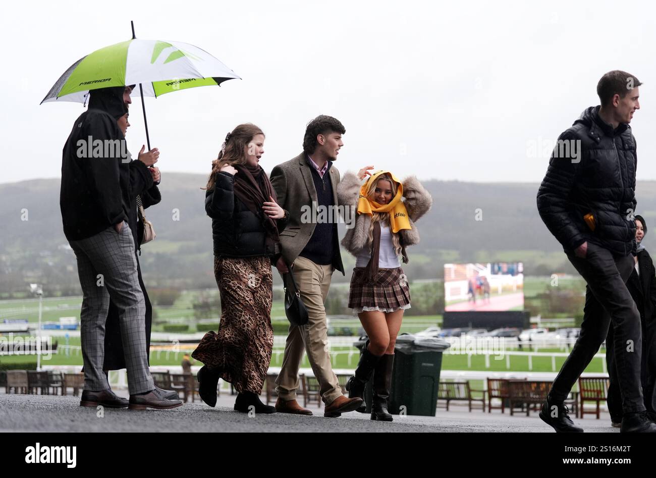 Racegoers before the New Year's Day Racing at Cheltenham Racecourse