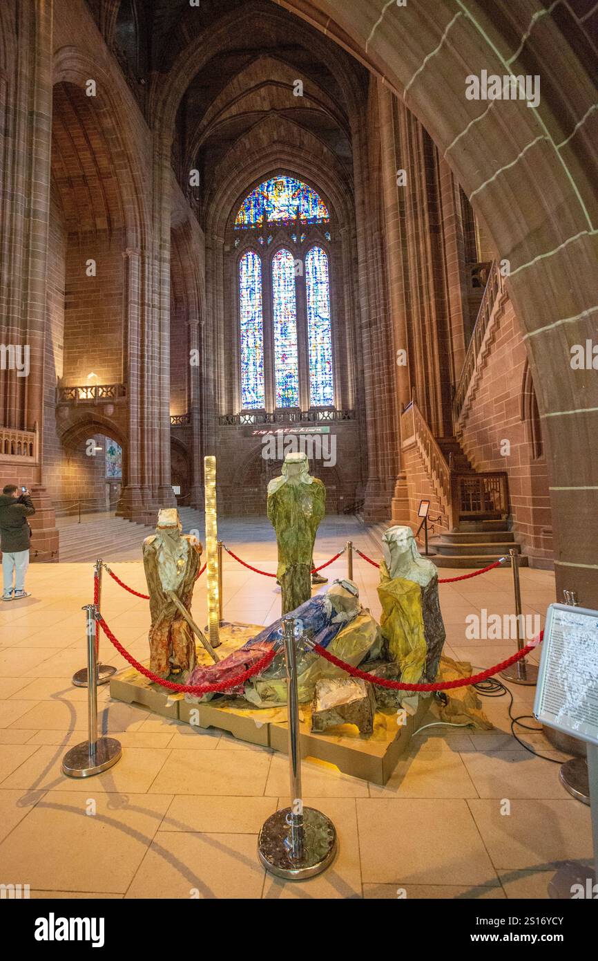 The nativity scene in the interior of  Liverpool  anglican cathedral, the Cathedral Church of Christ in Liverpool. merseyside England UK Stock Photo