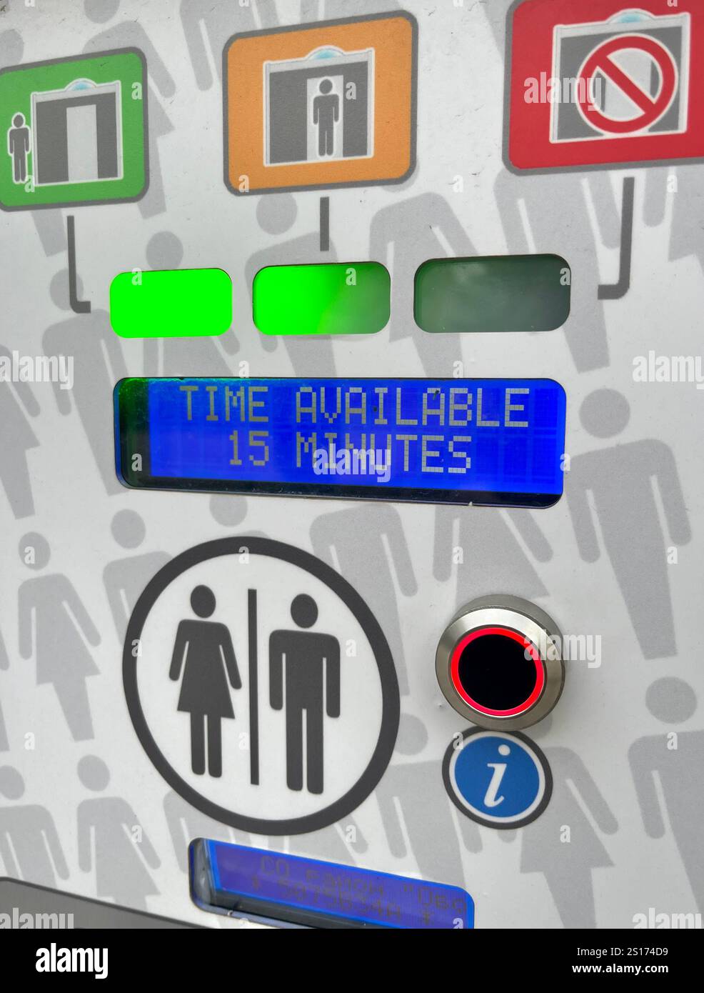 public toilet, public restroom, automatic, display, public services, mixed gender, unisex, toilets, restroom, communal services, gender neutral, - Smartphone Captured Stock Image