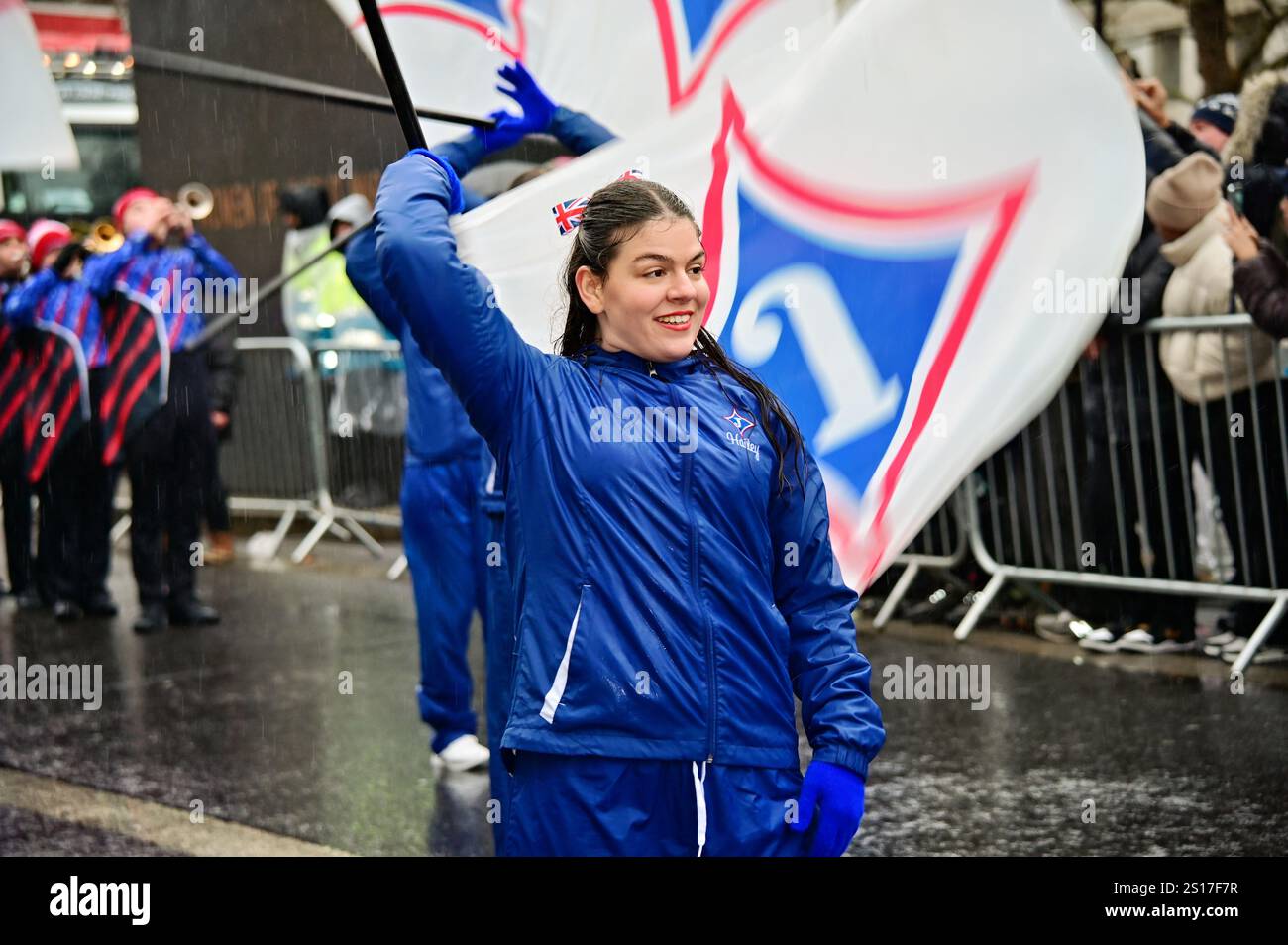 LONDON, ENGLAND: 1st January 2025: The annual international participants' show must continue in London's New Year's Day Parade 2025, whether it rains or shines. (Photo by 李世惠/See Li/Picture Capital) Stock Photo