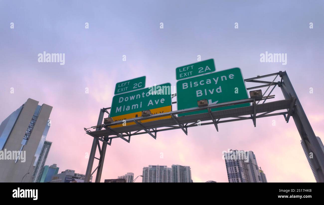 Downtown Miami directional signs on the highway - MIAMI, UNITED STATES ...