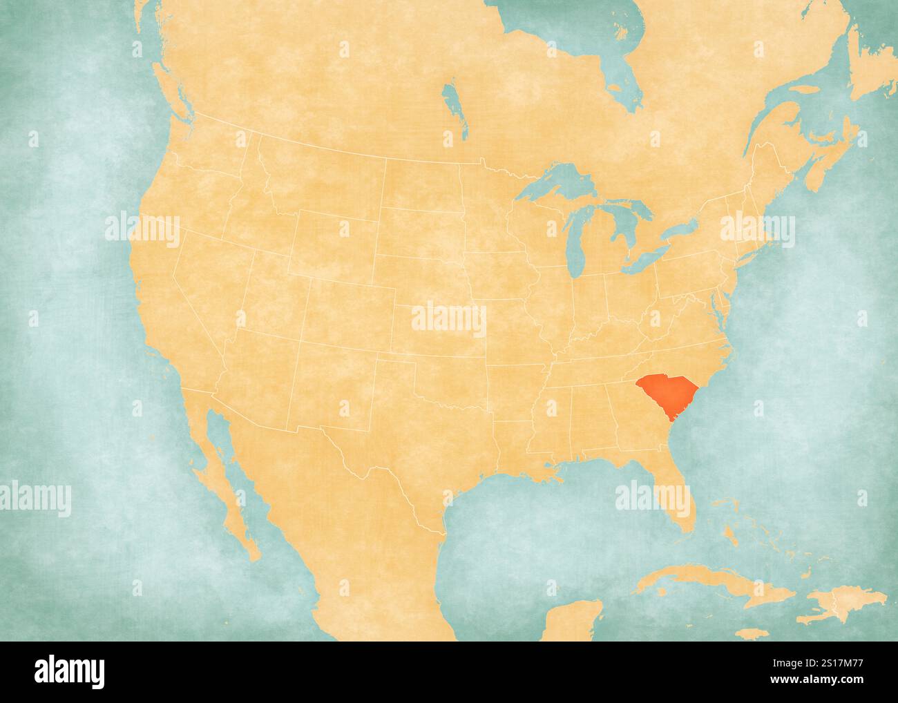 South Carolina on the map of United States of America in soft grunge ...