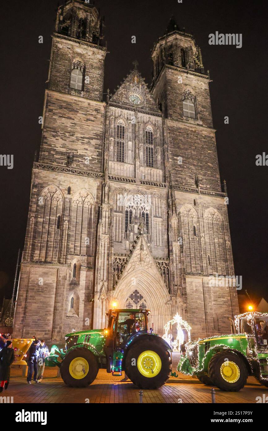 01 January 2025, Saxony-Anhalt, Magdeburg: Tractors from Saxony-Anhalt