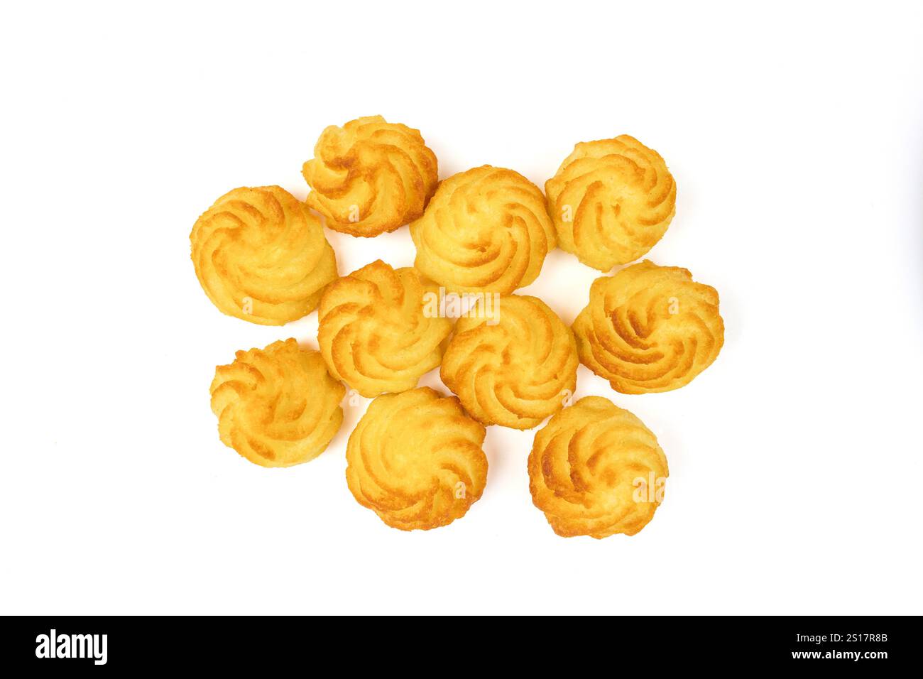 Duchess potatoes close-up, isolated on a white background Stock Photo