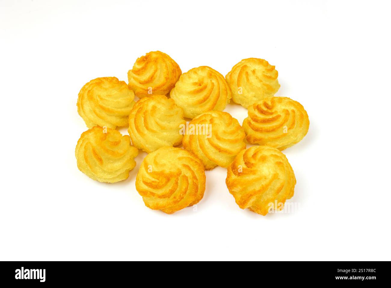 Duchess potatoes close-up, isolated on a white background Stock Photo