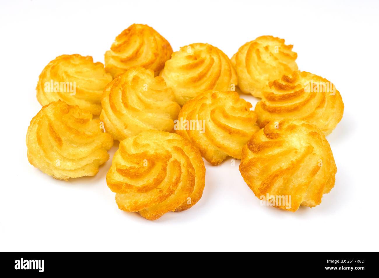 Duchess potatoes close-up, isolated on a white background Stock Photo