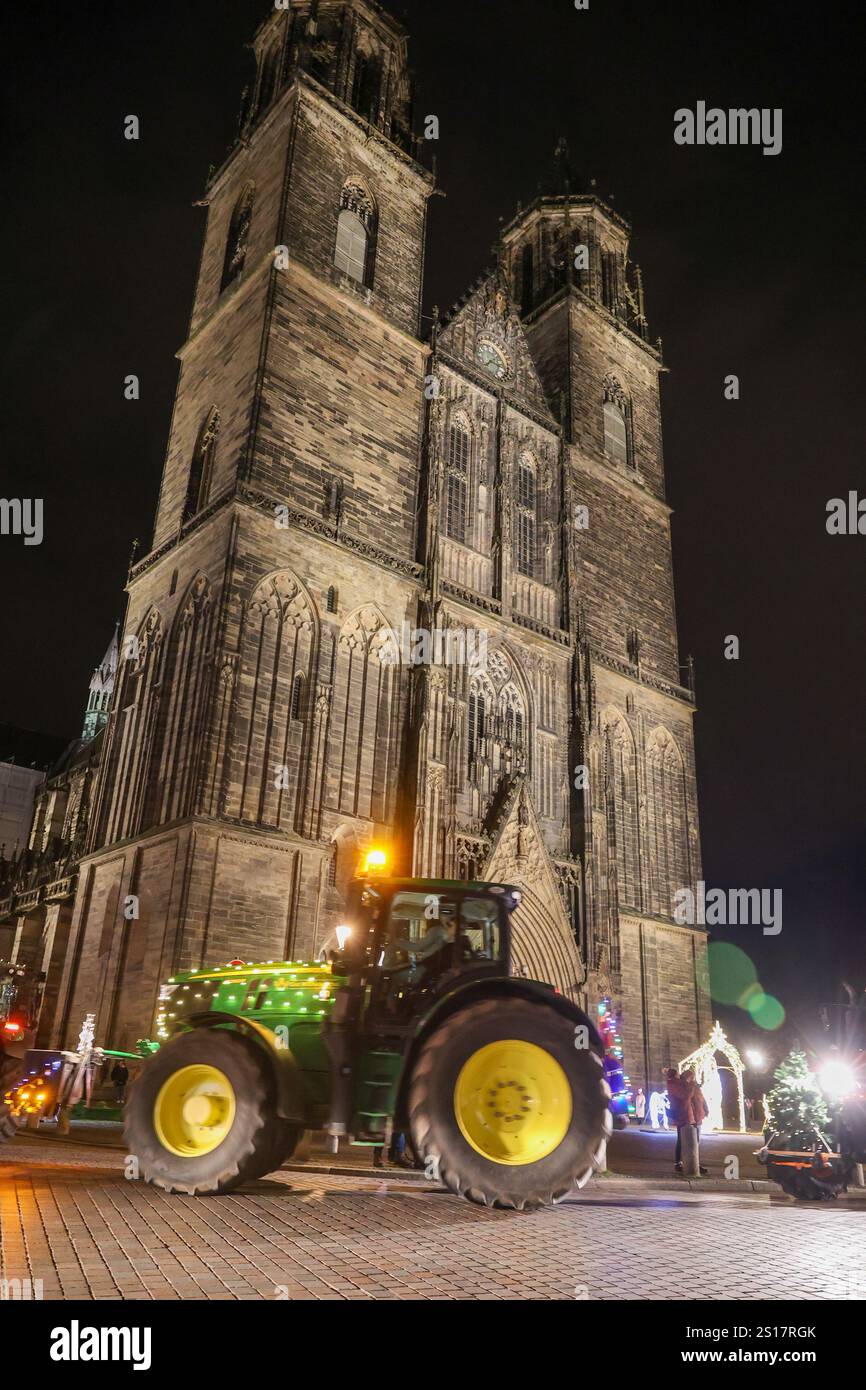 01 January 2025, Saxony-Anhalt, Magdeburg: A tractor from Saxony-Anhalt