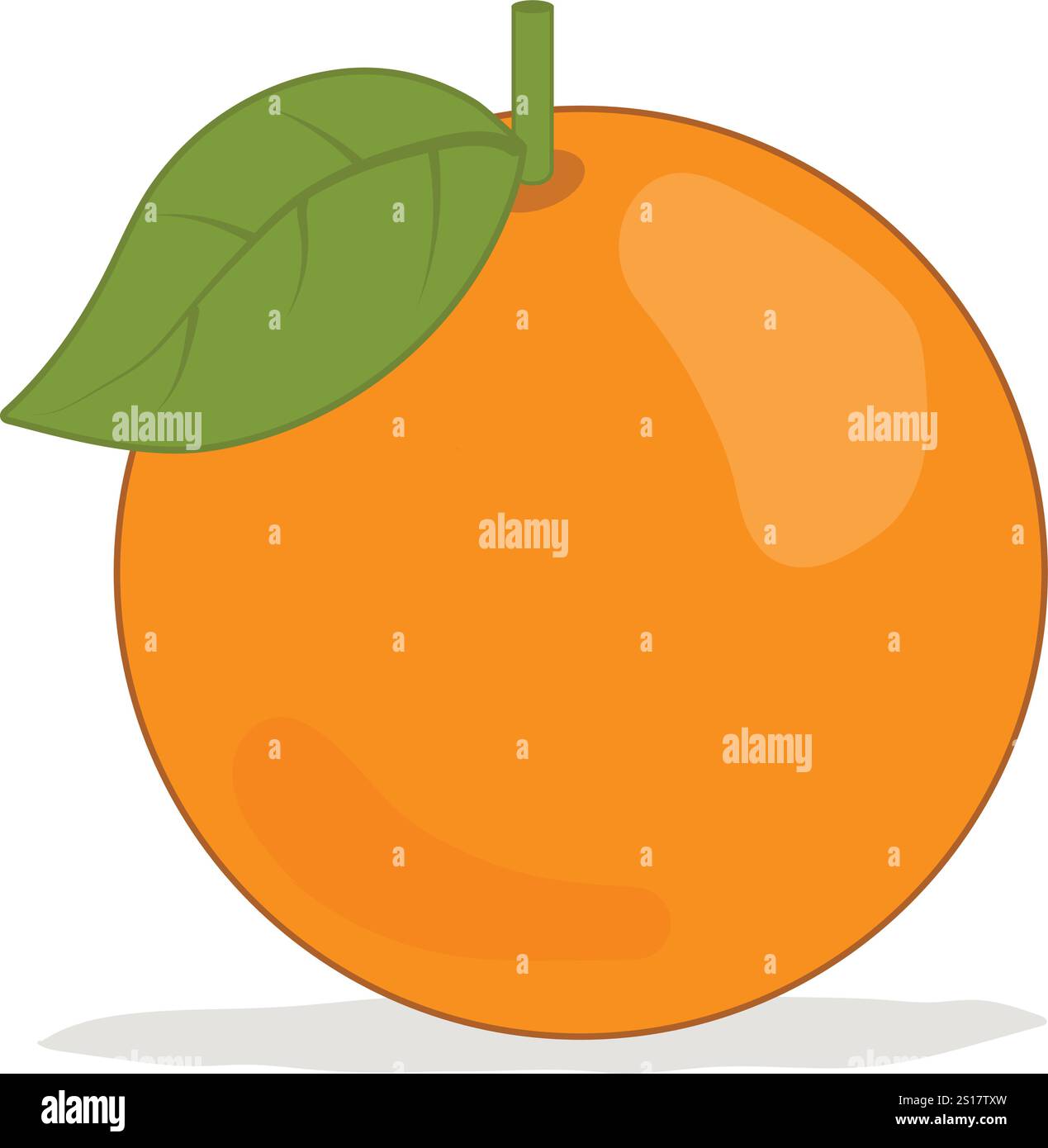 Orange fruit with leaf, flat style vector illustration isolated white background. Stock Vector