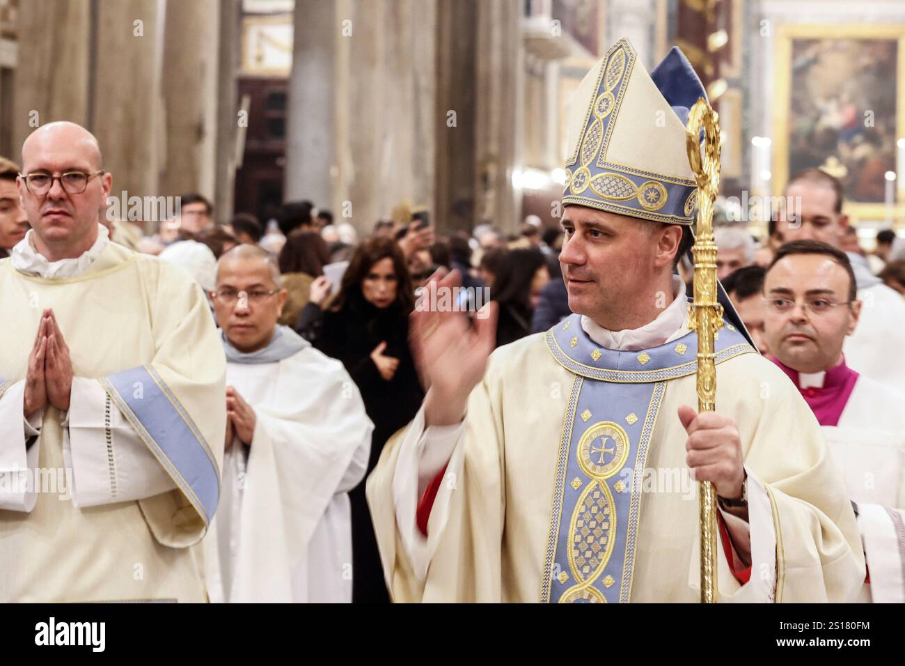 Rome, Italy, 1 January, 2025. Cardinal Rolandas Makrickas waves to the