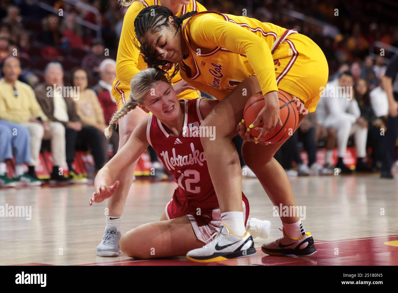 Nebraska forward Jessica Petrie (12) and Southern California guard