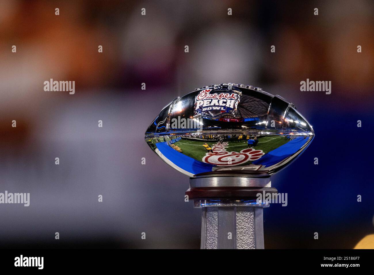 January 1, 2025 Chickfila Peach Bowl trophy after Texas defeats