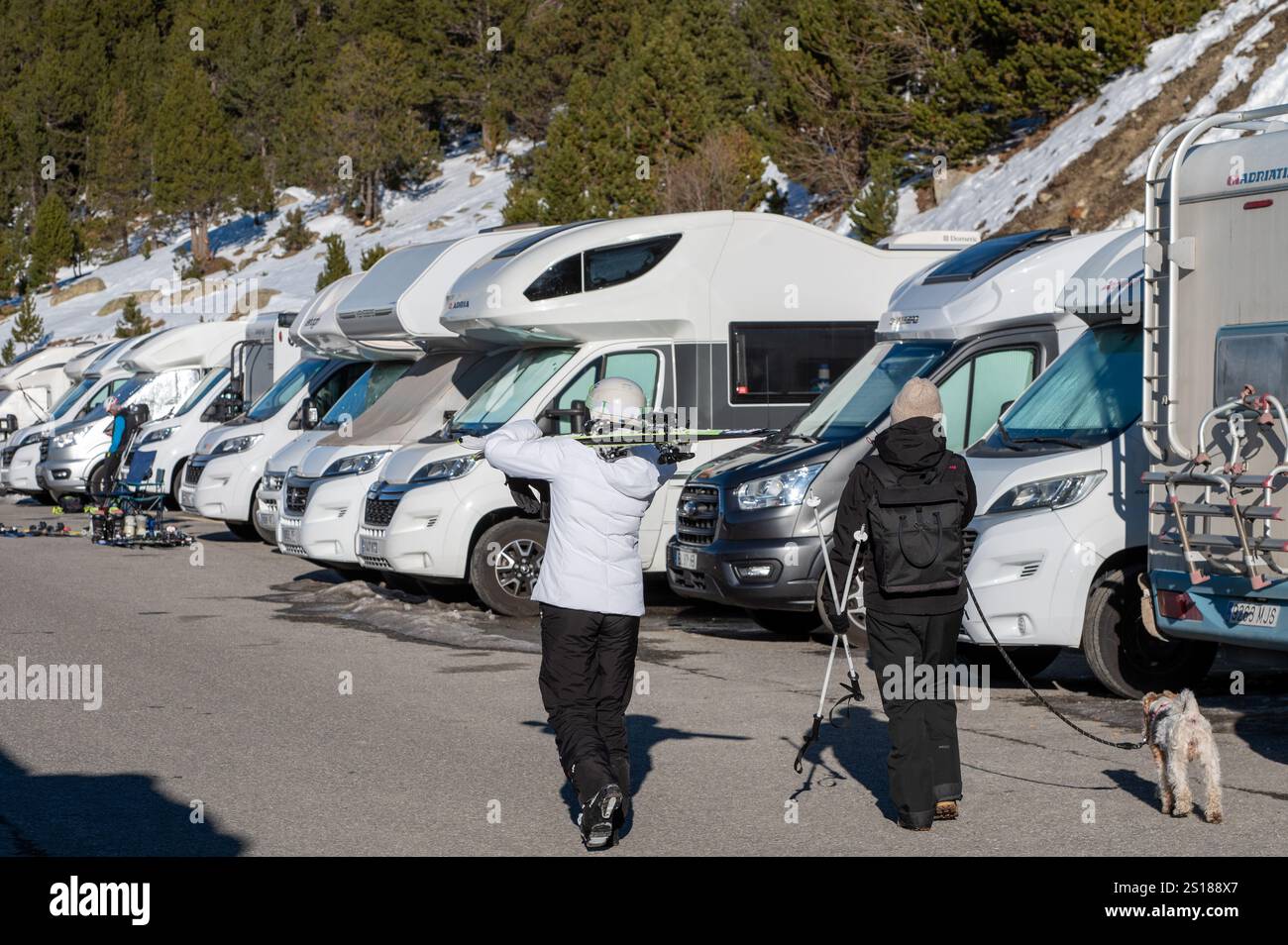 Grandvalira, Andorra 2025 January 1 Motorhomes in ski season in the