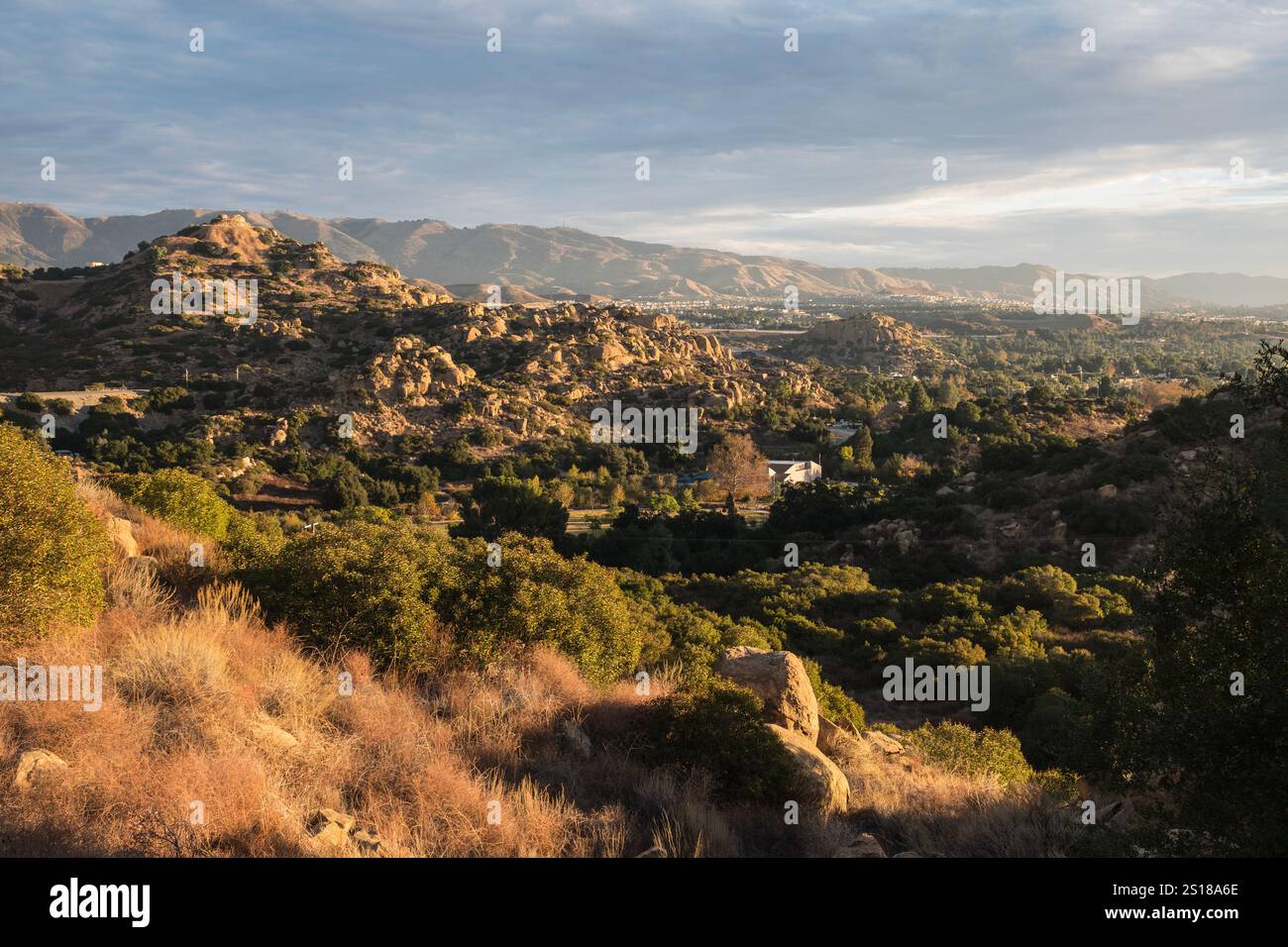 Early morning view towards Chatsworth Park South and Stoney Point in Los Angeles California. Stock Photo