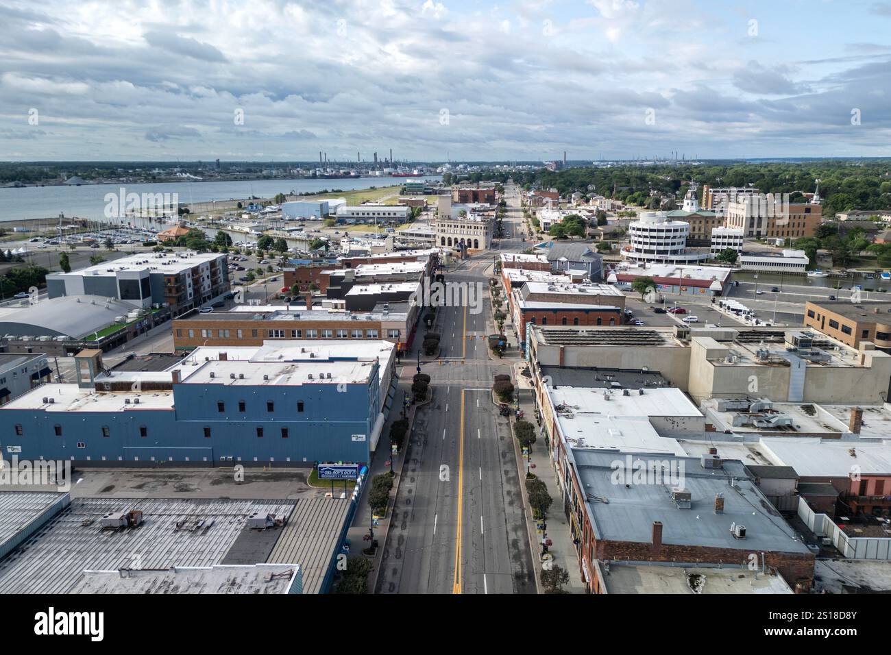 Aerial view of the business district Huron Avenue in downtown Port Huron, Michigan Stock Photo