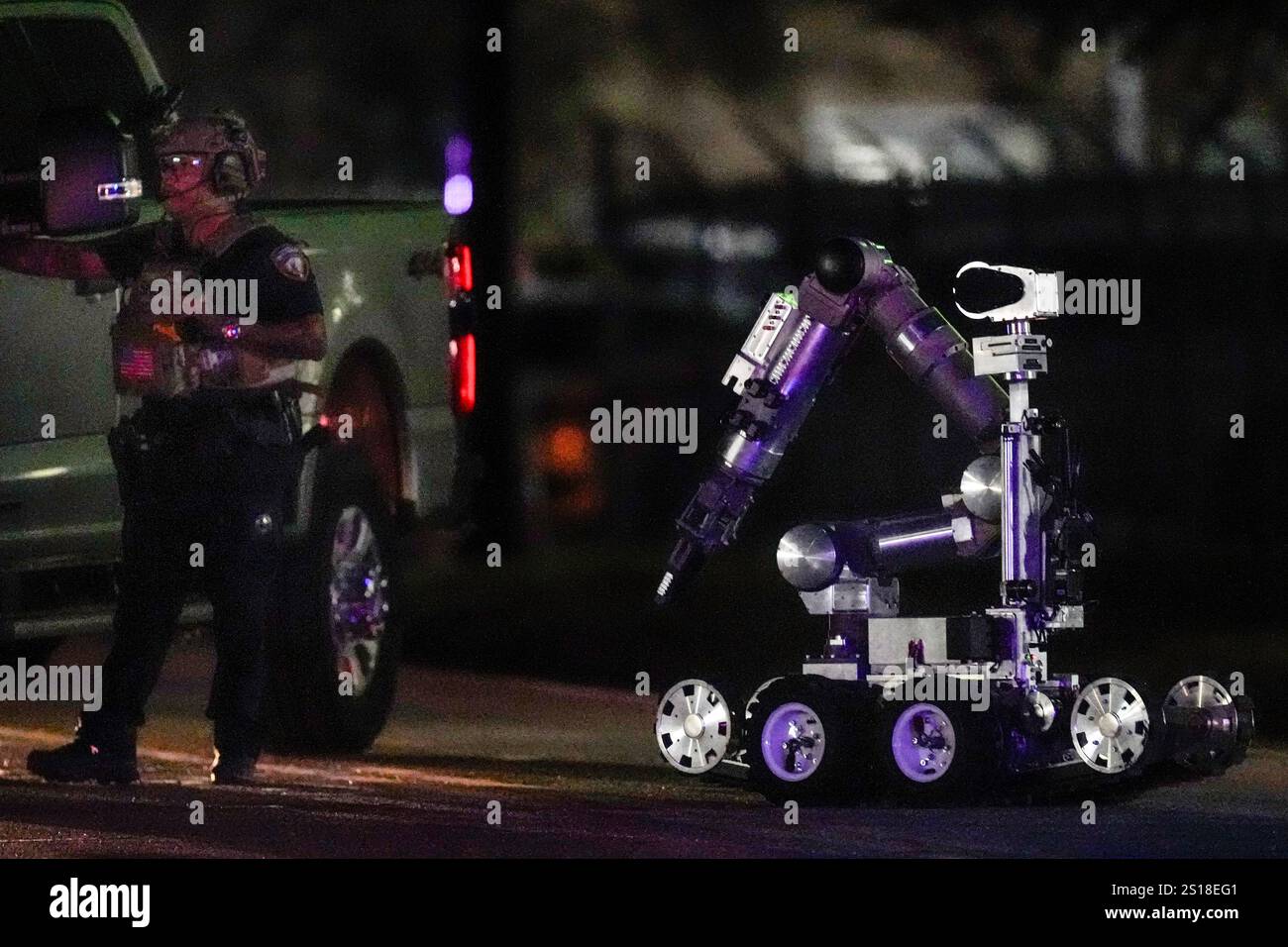 A robot is deployed into a location in Houston, Texas, Wednesday, Jan