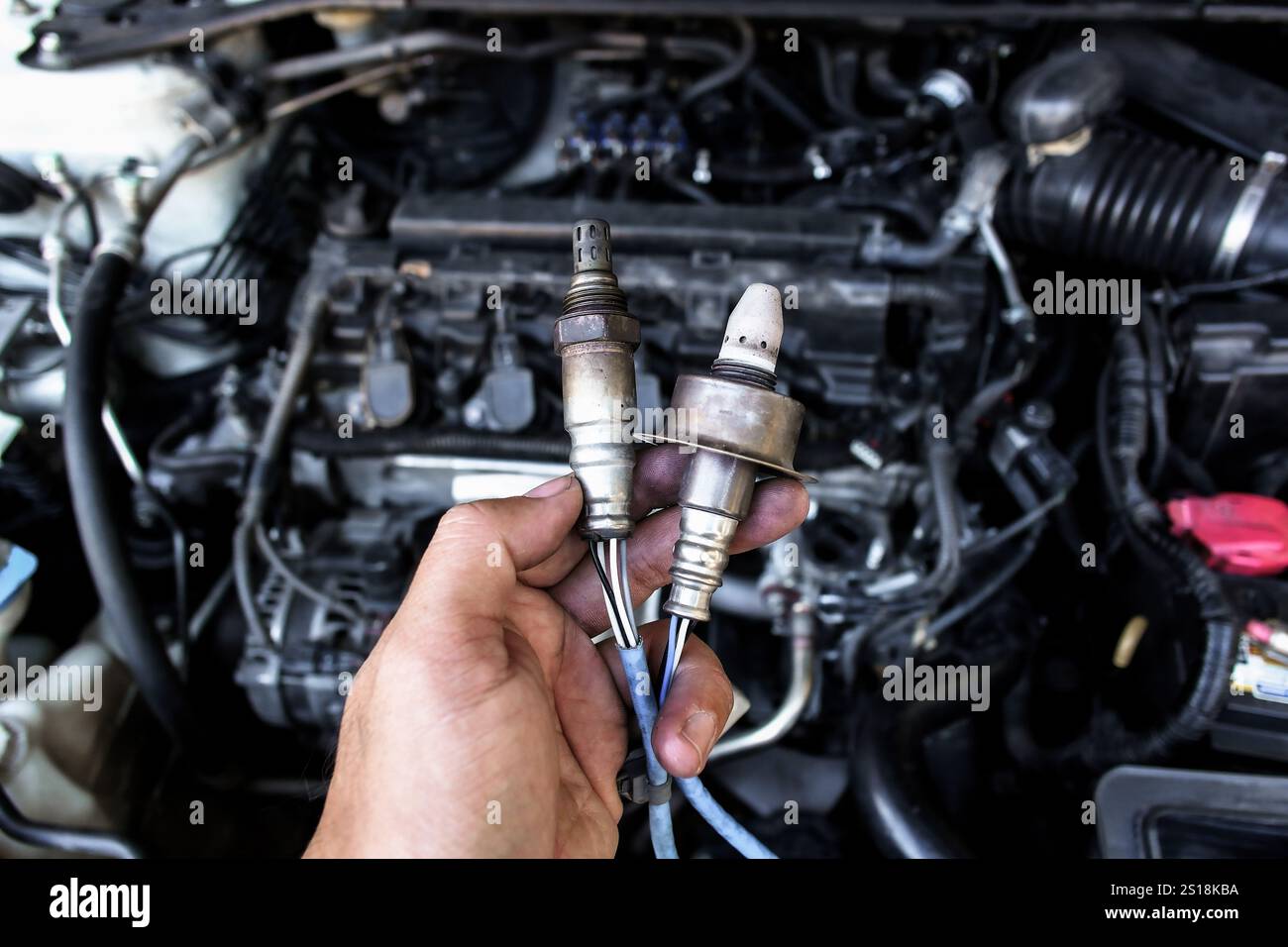 Oxygen sensor or O2 sensor of car engine , Automotive parts concept ...